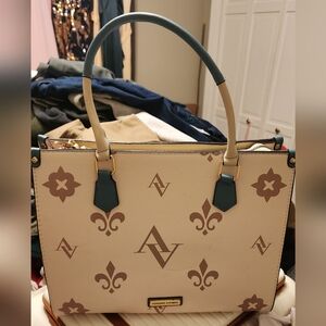 Adrienne Vittadini Beige Brown And Blue Tote Bag